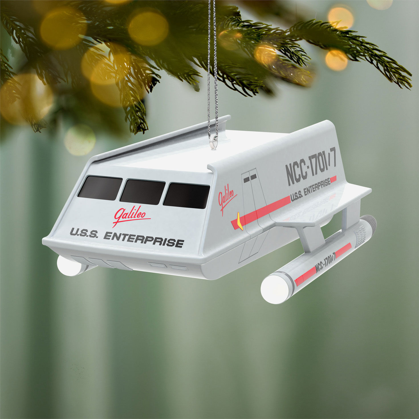 Star Trek Grey Spaceship Keepsake Ornament hanging on tree image number 2