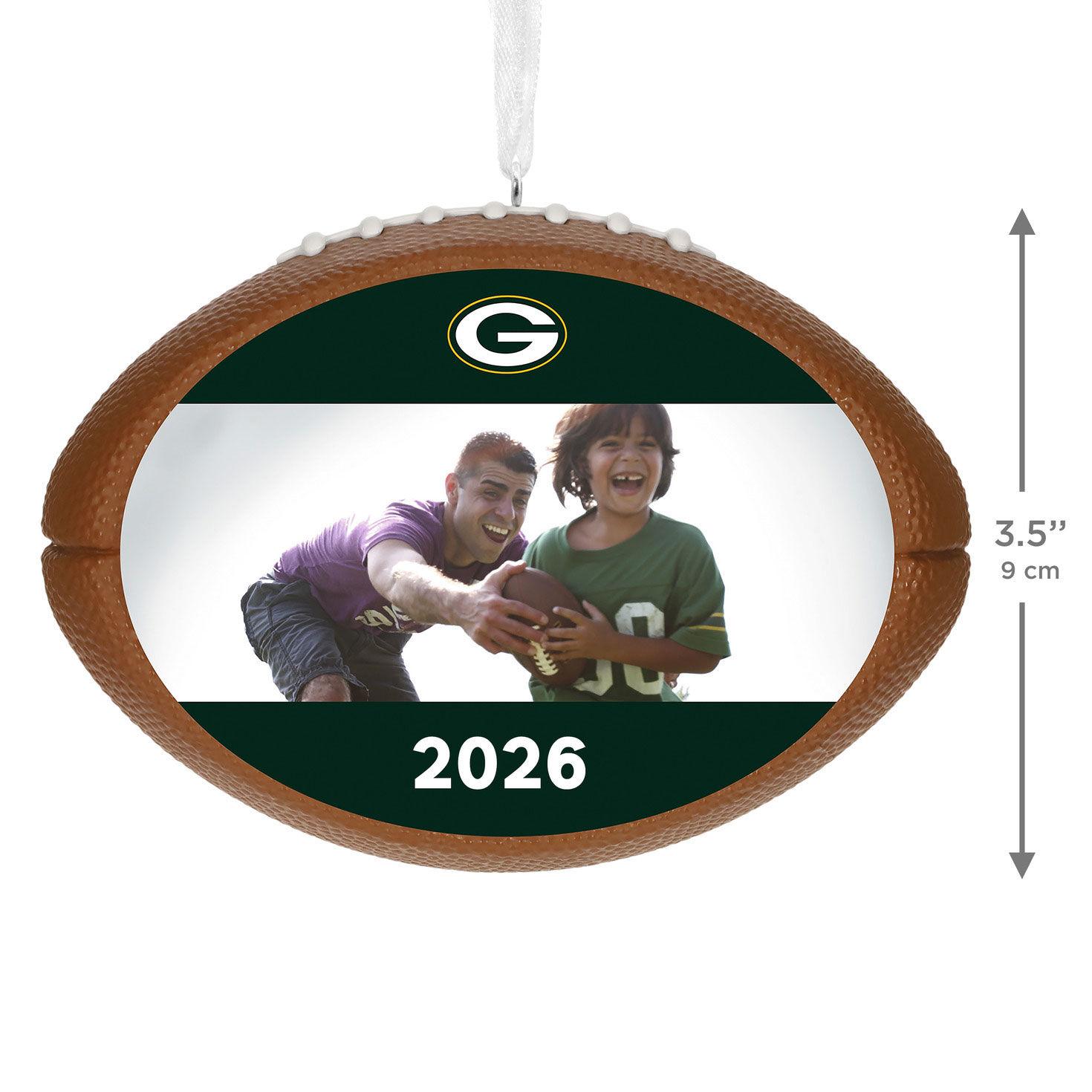 NFL Football Green Bay Packers Text and Photo Personalized Ornament measurement image number 3