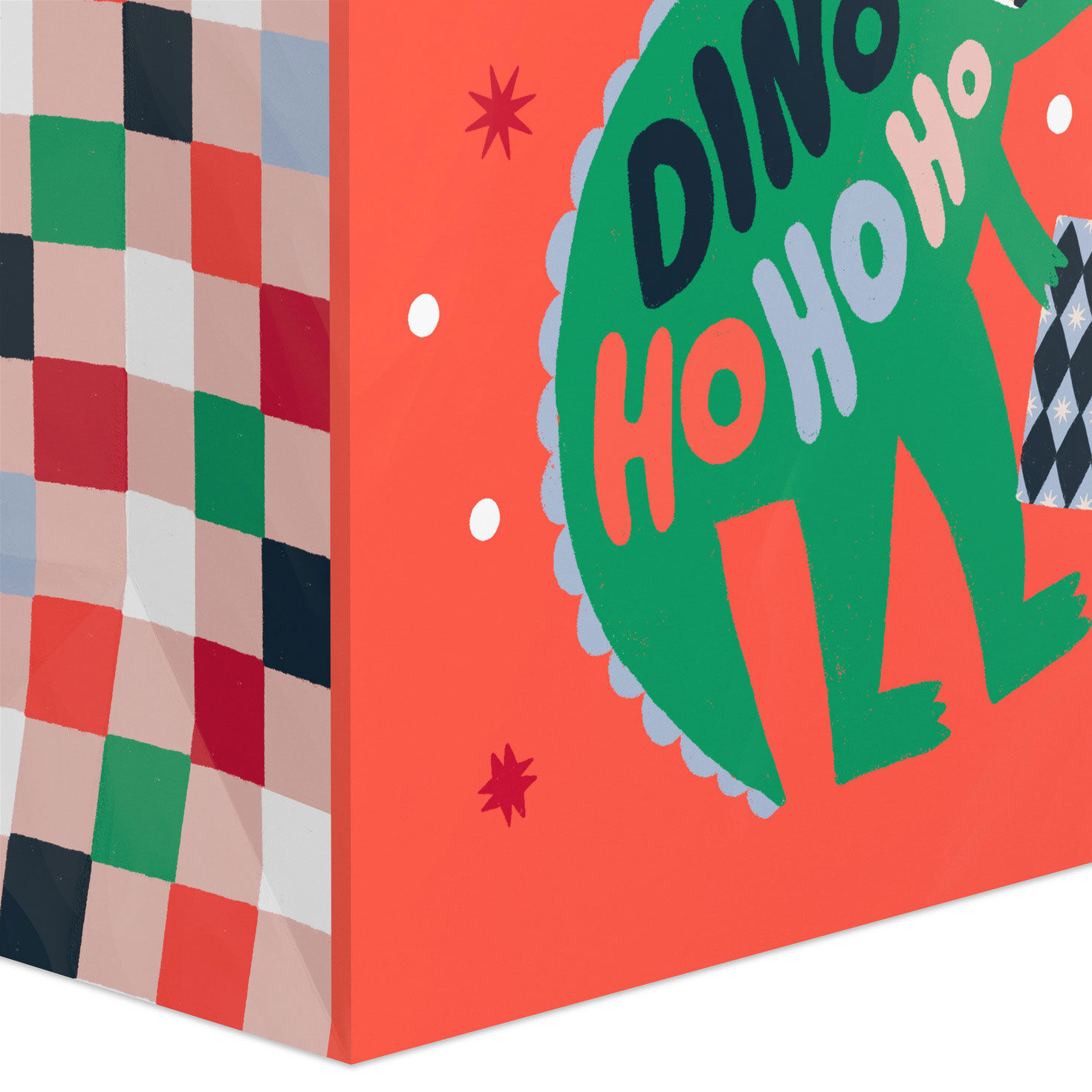 Dinosaur on Orange Large Holiday Gift Bag Base/Side Detail image number 5