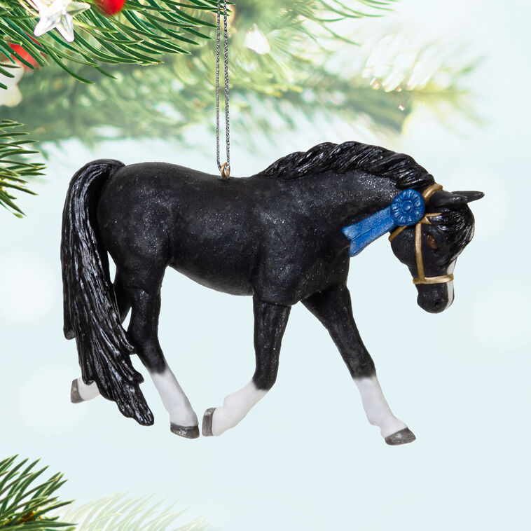 Black and White Horse Keepsake Ornament hanging on tree image number 2