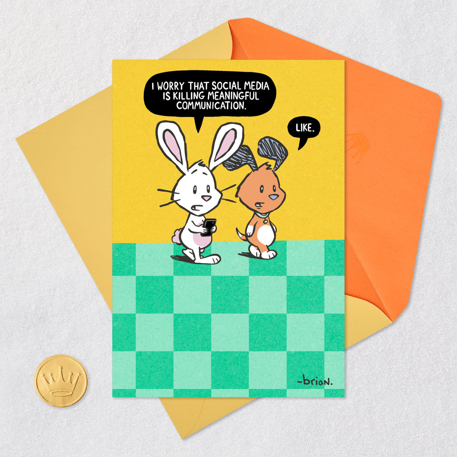 Bunny and Puppy Cartoon Funny Birthday Card Card with envelope and Seal image number 5