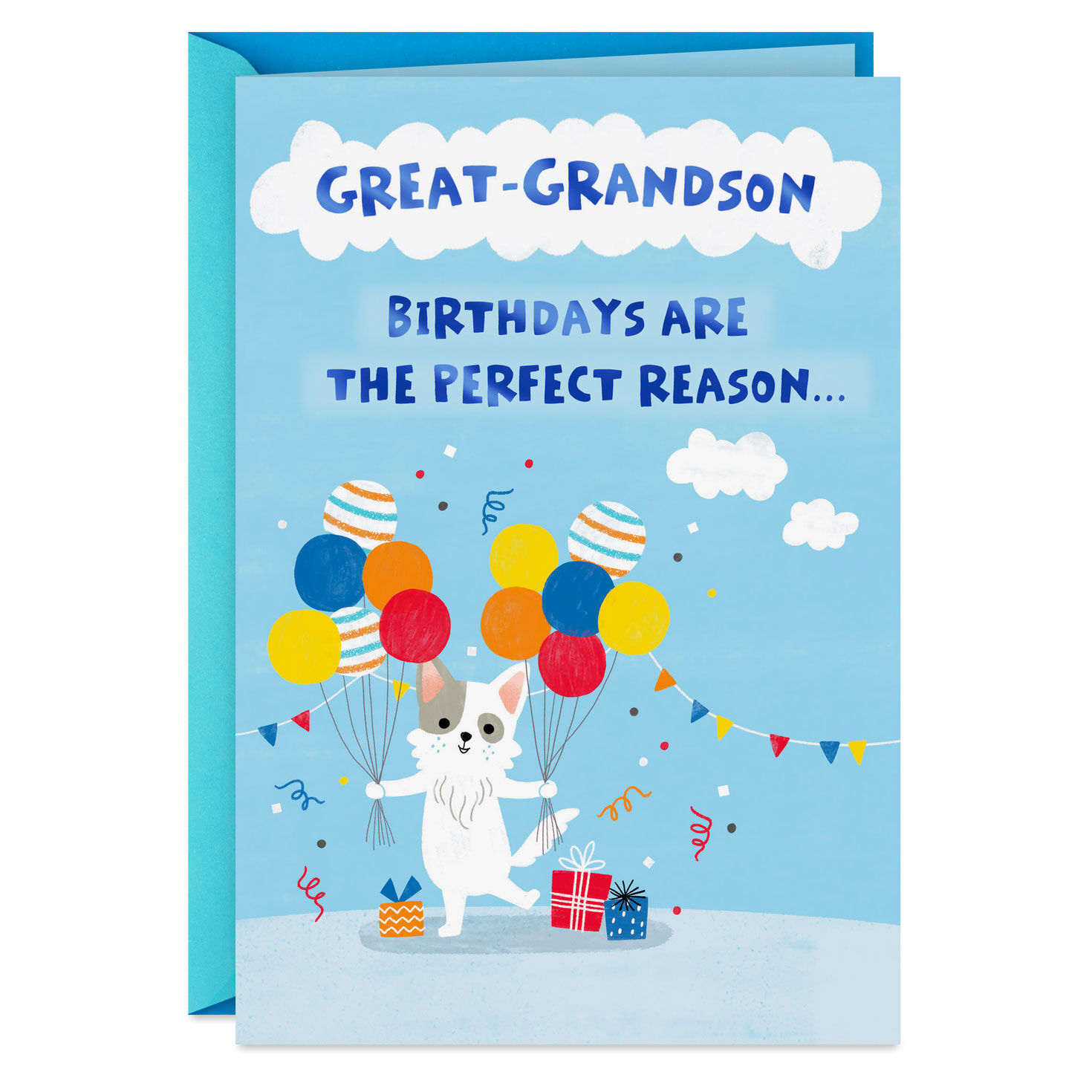 Get Carried Away Puppy and Balloons Birthday Card for Great-Grandson