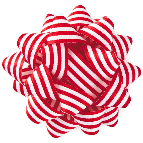 Red and White Striped Grosgrain Ribbon Gift Bow, 4 5/8", , large image number 1
