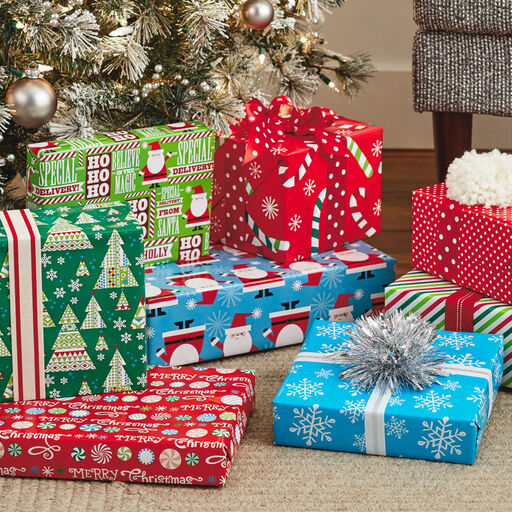 Christmas Cheer 4-Pack Reversible Wrapping Paper Assortment, 150 sq. ft., 