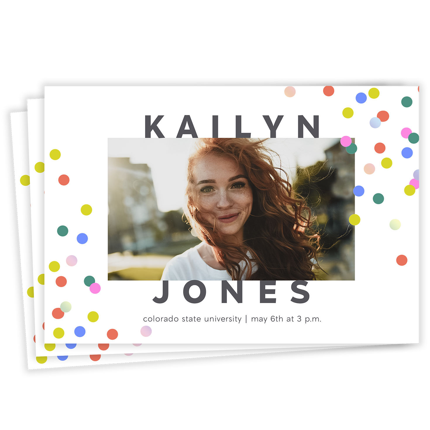 Colorful Confetti Dots Graduation Invitation