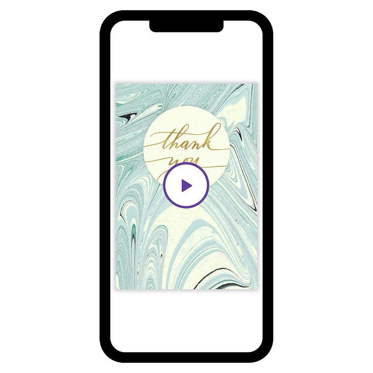 Pale Green Ink Swirls Personalized Thank You Card phone with card front image number 1