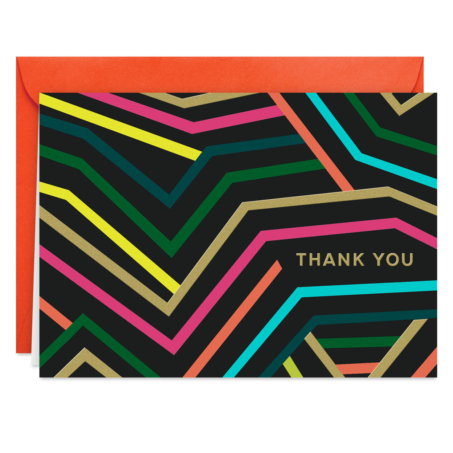 Neon Stripes on Black Blank Thank You Note Cards  image number 2