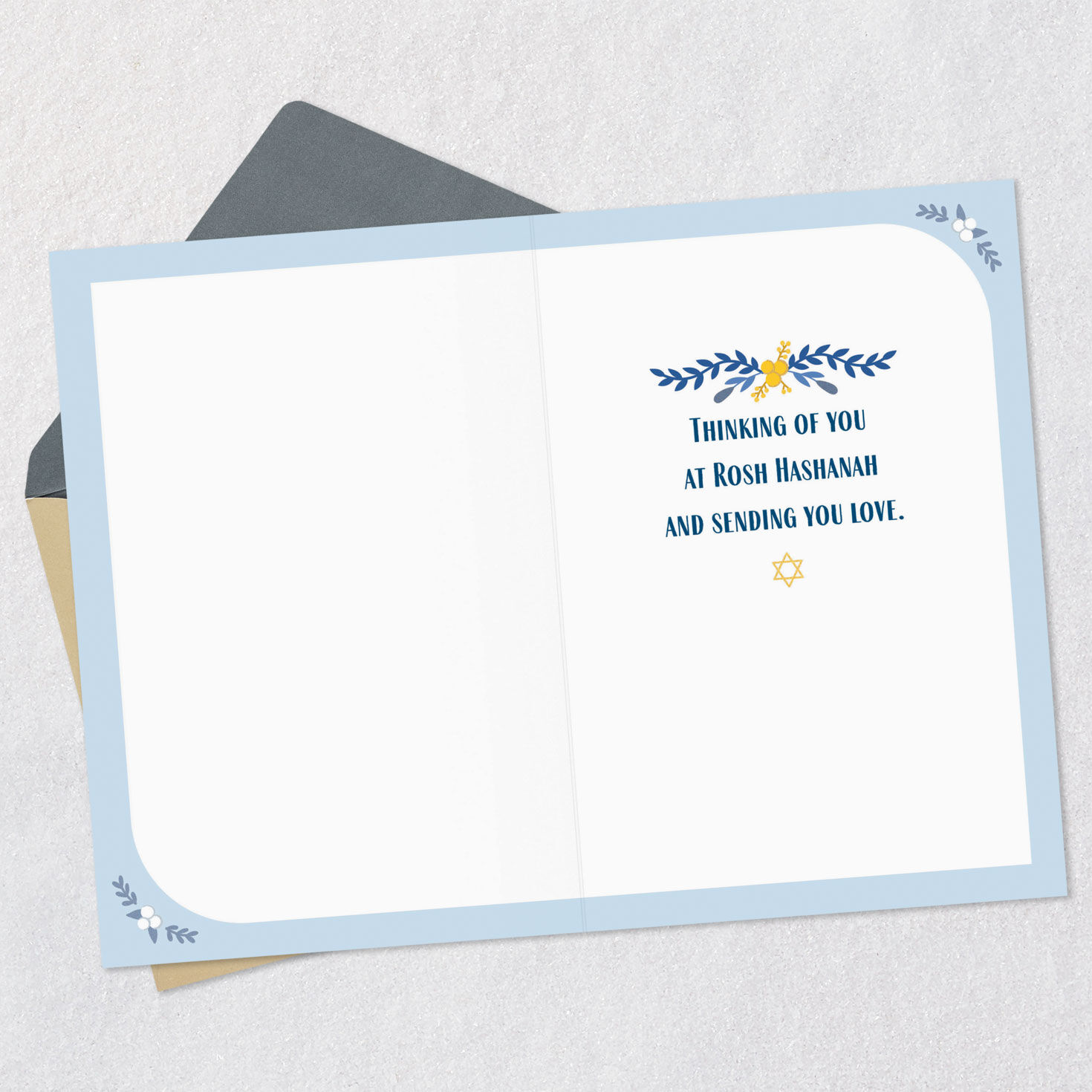 Star of David and Flowers Rosh Hashanah Card Open card with envelope image number 3