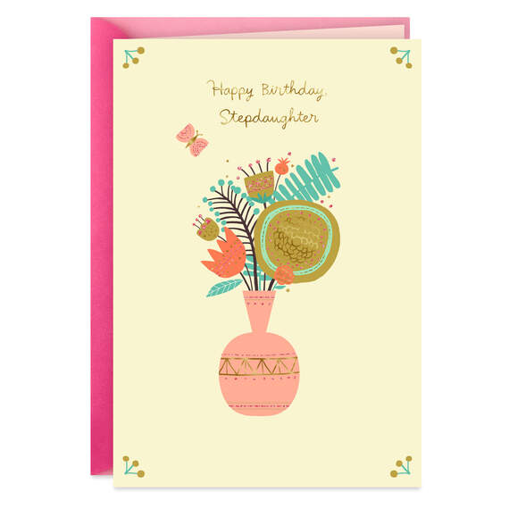 Flower Bouquet With Butterfly Birthday Card for Stepdaughter, , large image number 1