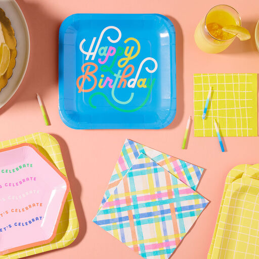 Bright Pastel Plaid Cocktail Napkins, Set of 16, 
