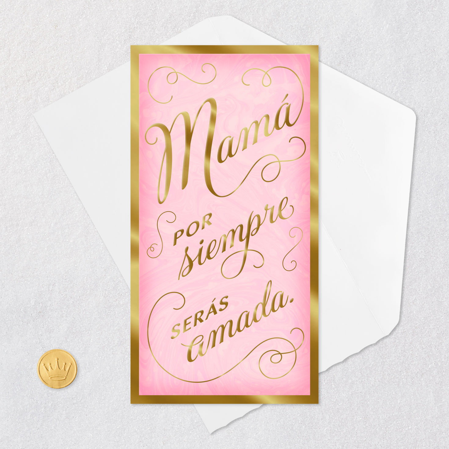 Gold Script on Pink Spanish Mother's Day Card for Mom Card Front with Envelope and Gold Seal image number 5