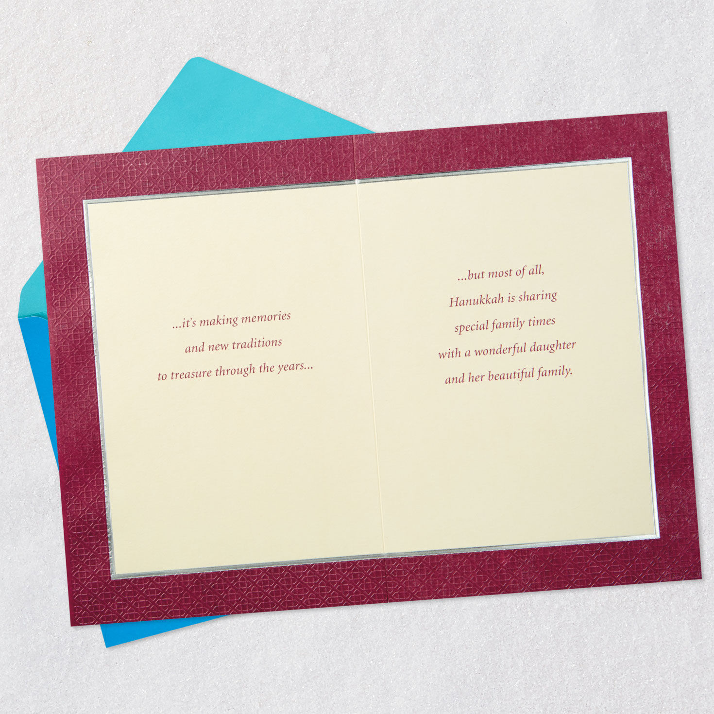 Geometric Border Hanukkah Card for Daughter and Family Open card with envelope image number 4