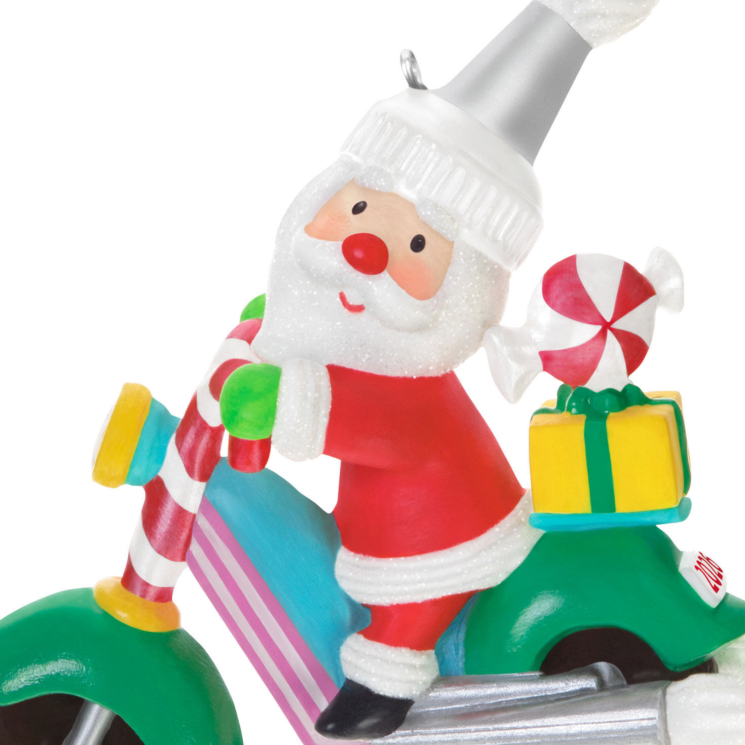 Santa on Candy Motorcycle Keepsake Ornament upclose view image number 5