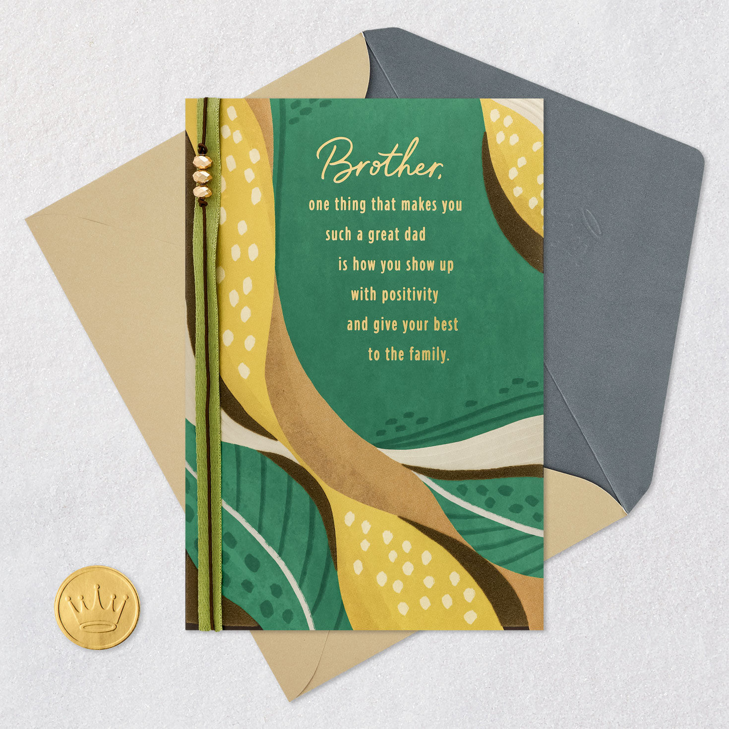 Abstract Leaves Brother Father's Day Card Card Front with Envelope and Gold Seal image number 5