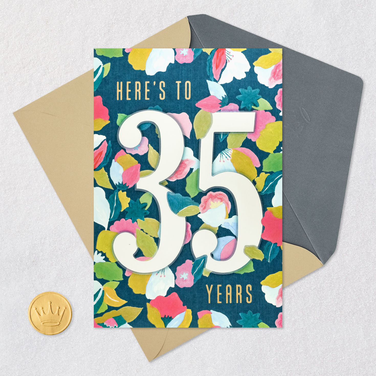 Floral 35th Anniversary Card for Couple Card Front with Envelope and Gold Seal image number 6