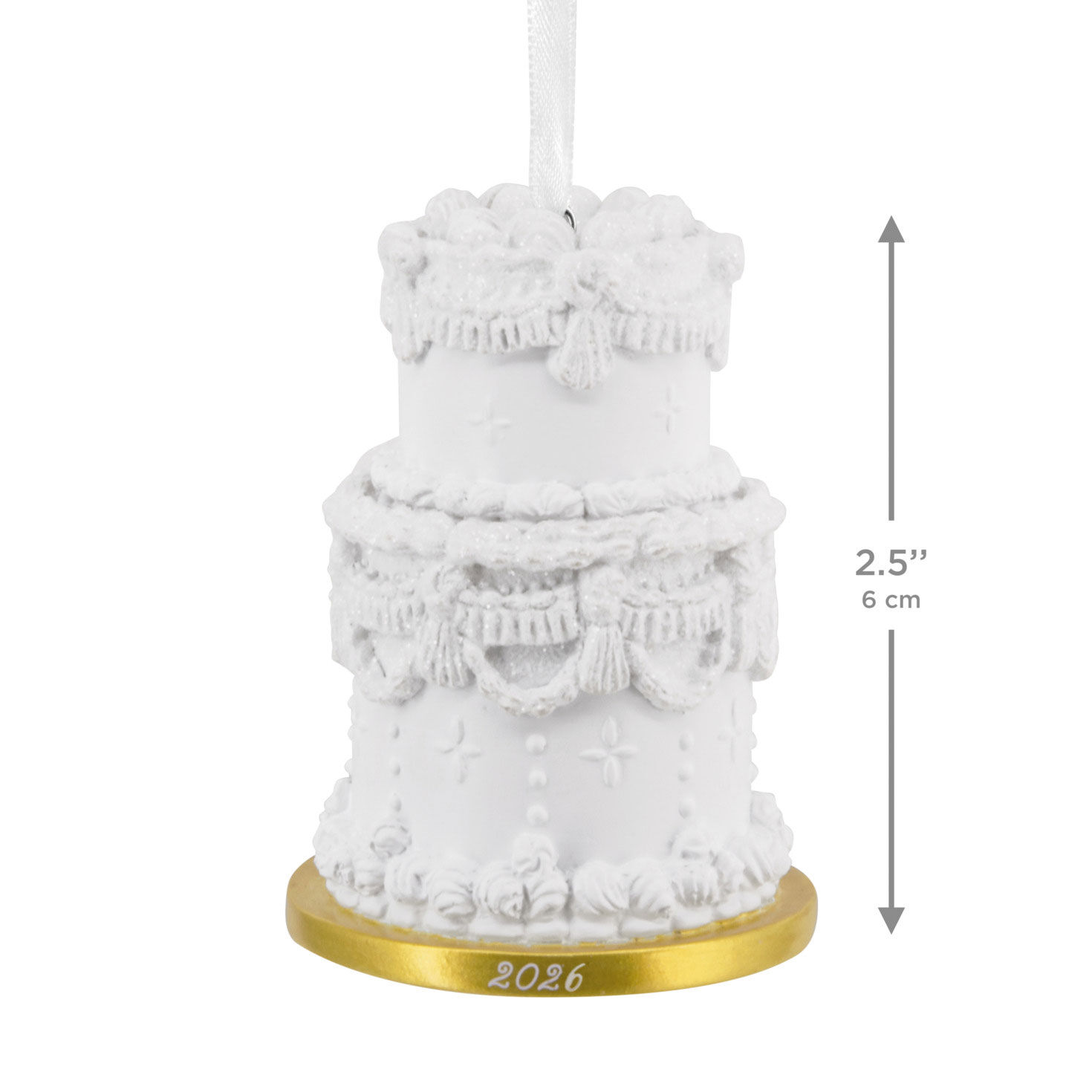 Fancy White Wedding Cake 2026 Christmas Ornament measurement image number 3