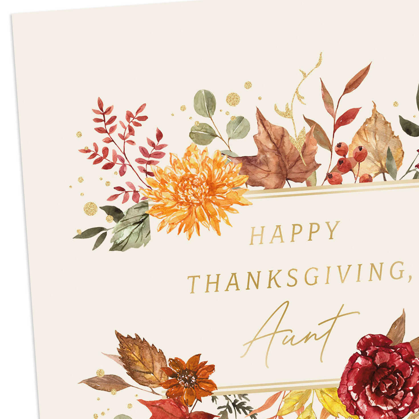 Red and Yellow Autumn Florals Thanksgiving Card for Aunt Card Front Detail image number 4