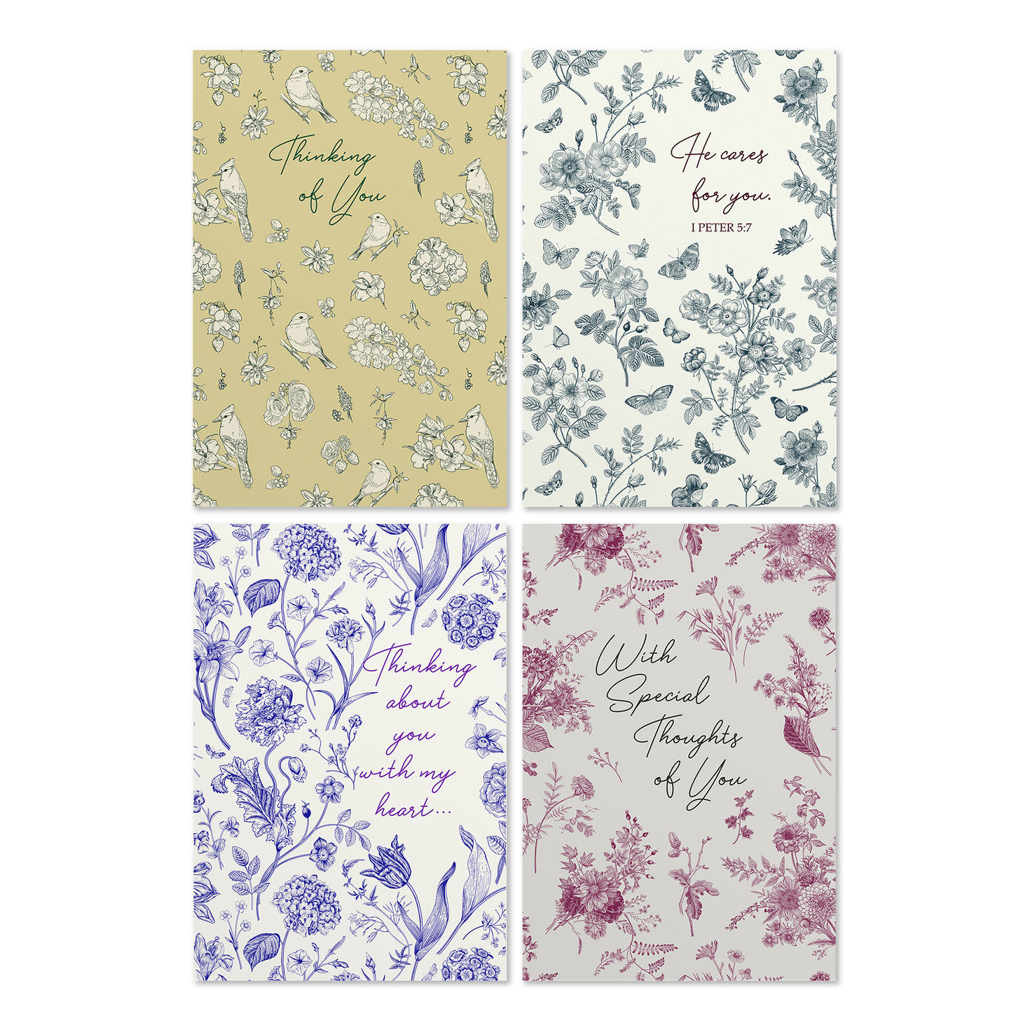 Floral Toile Assorted Religious Thinking of You Cards, Box of 12