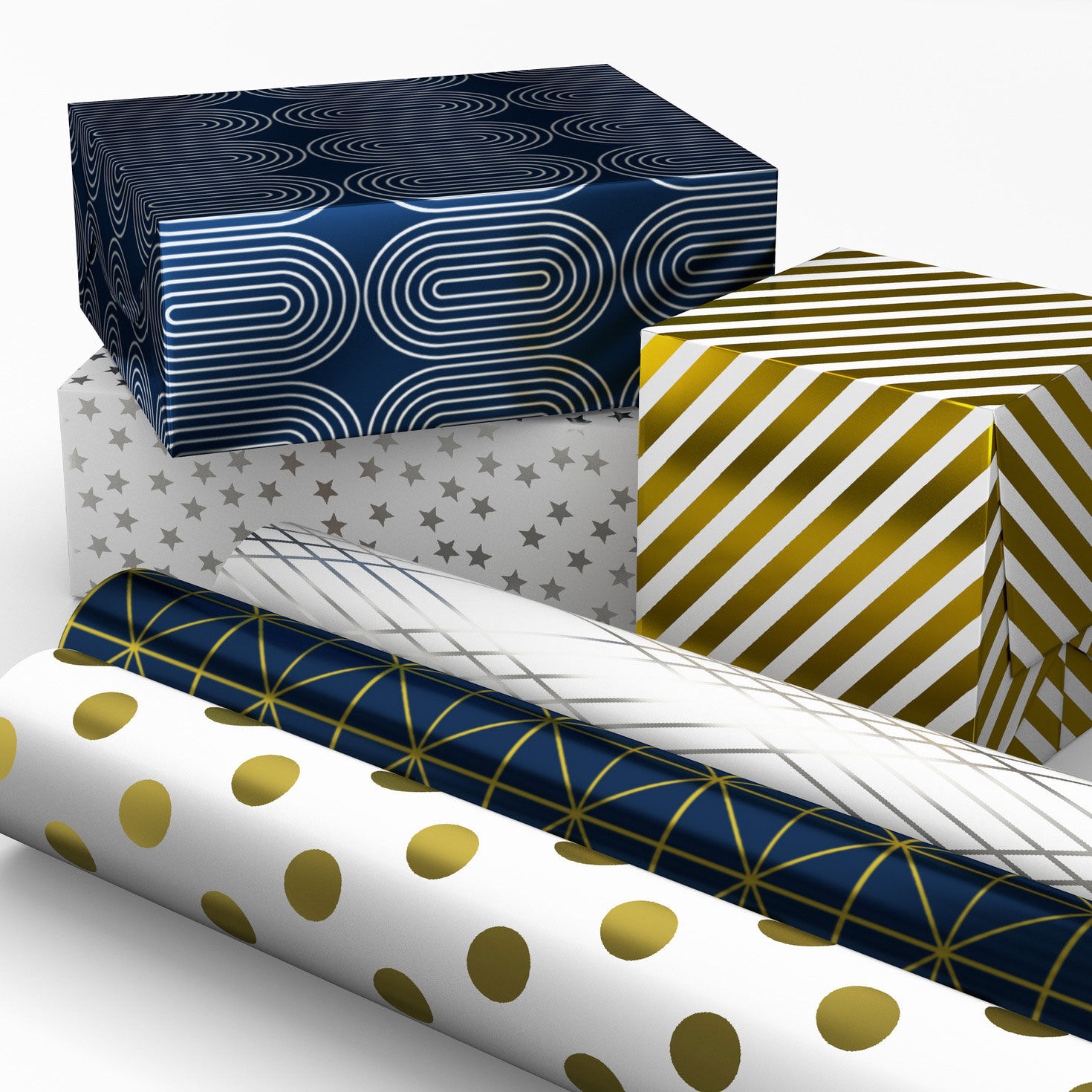 Geometric Metallics 6-Pack Assorted Wrapping Paper Roll Bundle, 180 sq. ft. total, , large image number 2