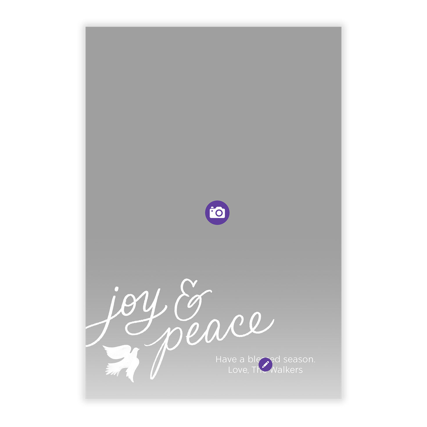Joy & Peace Dove Personalized Holiday Photo Card Card Front indicating personalization image number 5