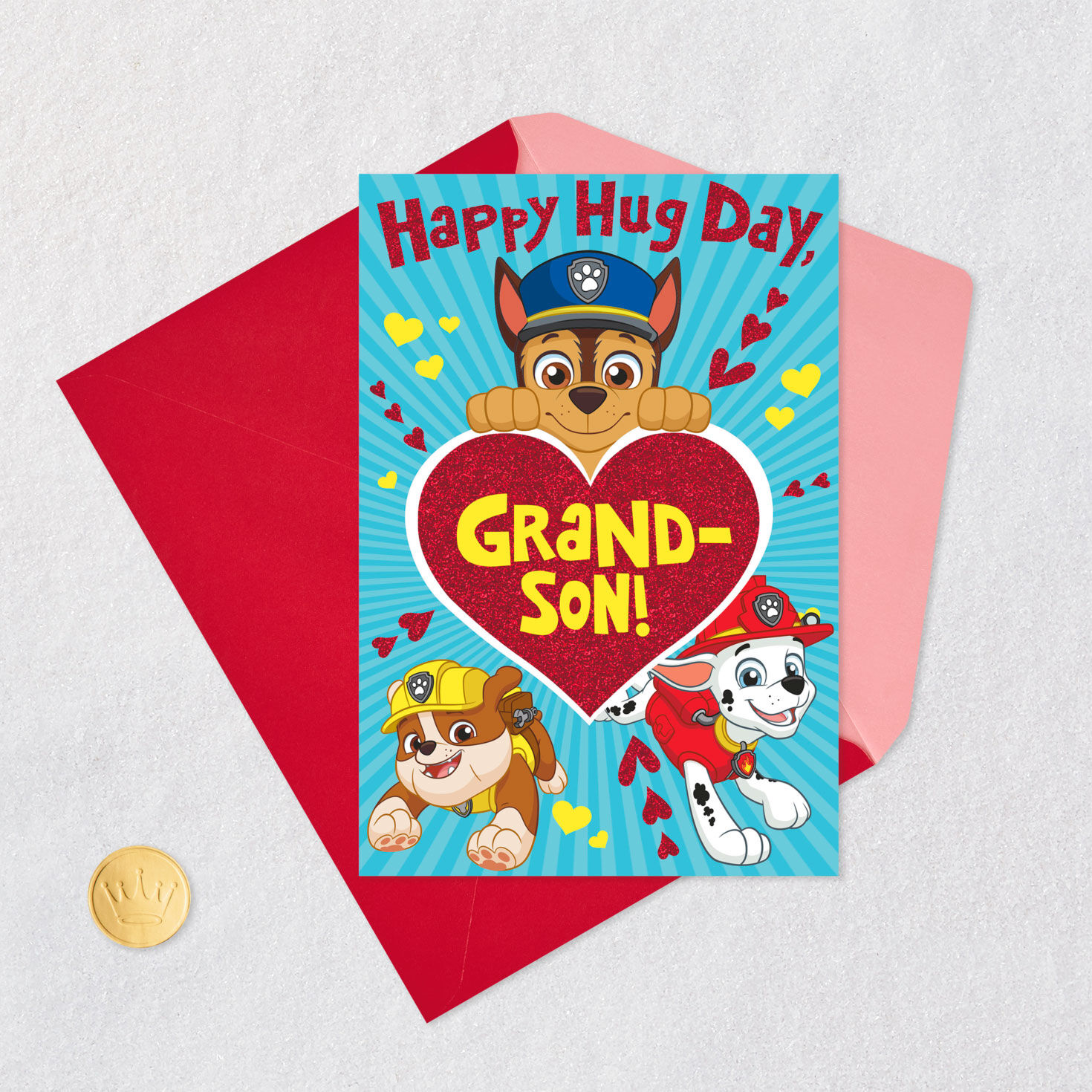 Paw Patrol Kids Valentine's Day Card for Grandson Card Front with Envelope and Gold Seal image number 5