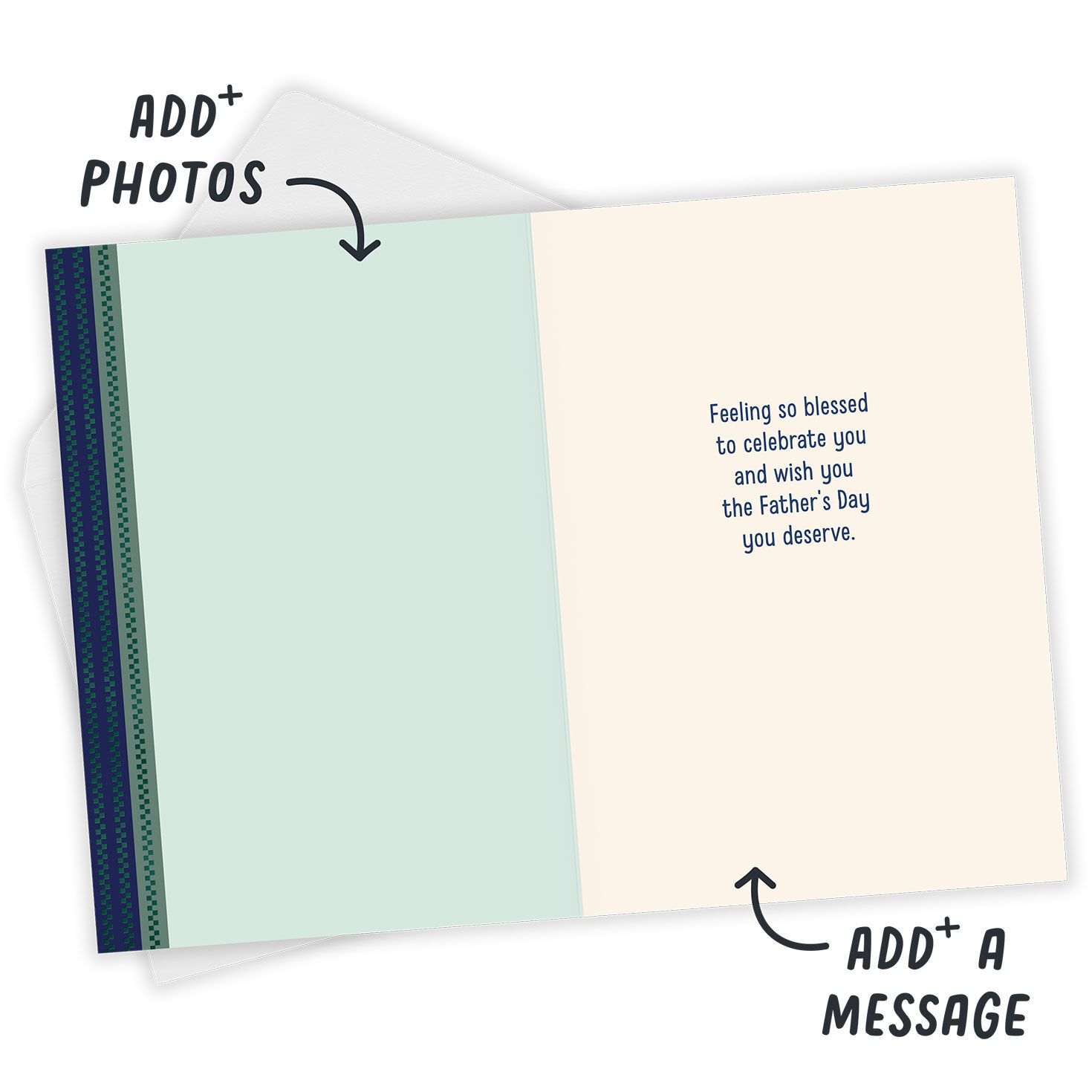 Green Plaid Personalized Father's Day Card Open Card with Envelope indicating personalization image number 3