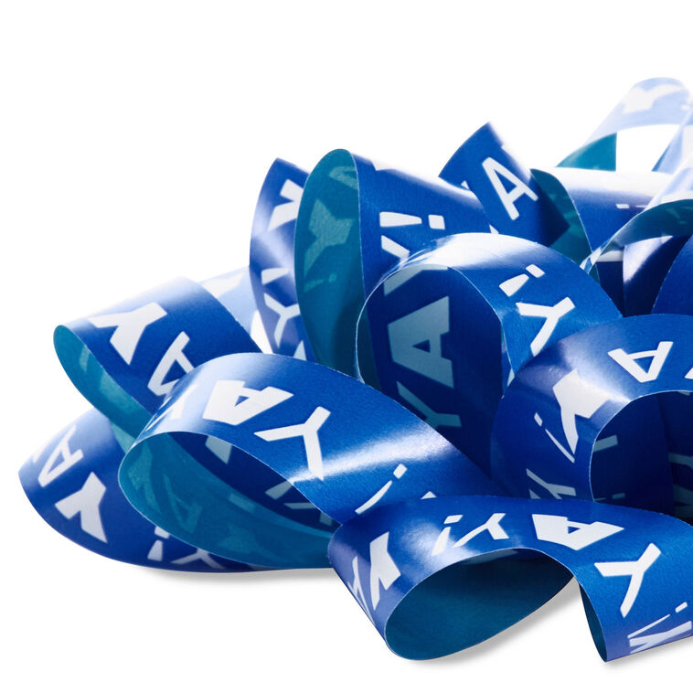 4.6" Blue "Yay!"/Aqua Recyclable Gift Bow, Blue Yay! Aqua, large image number 4