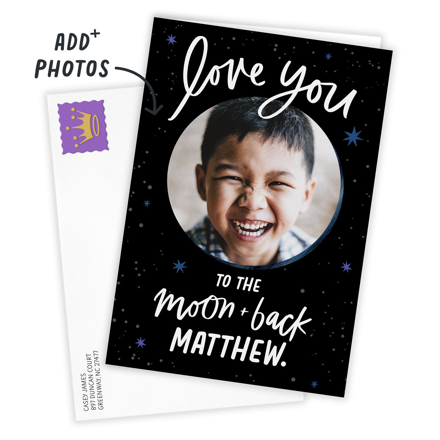 Personalized Moon and Stars Love Photo Card  image number 2