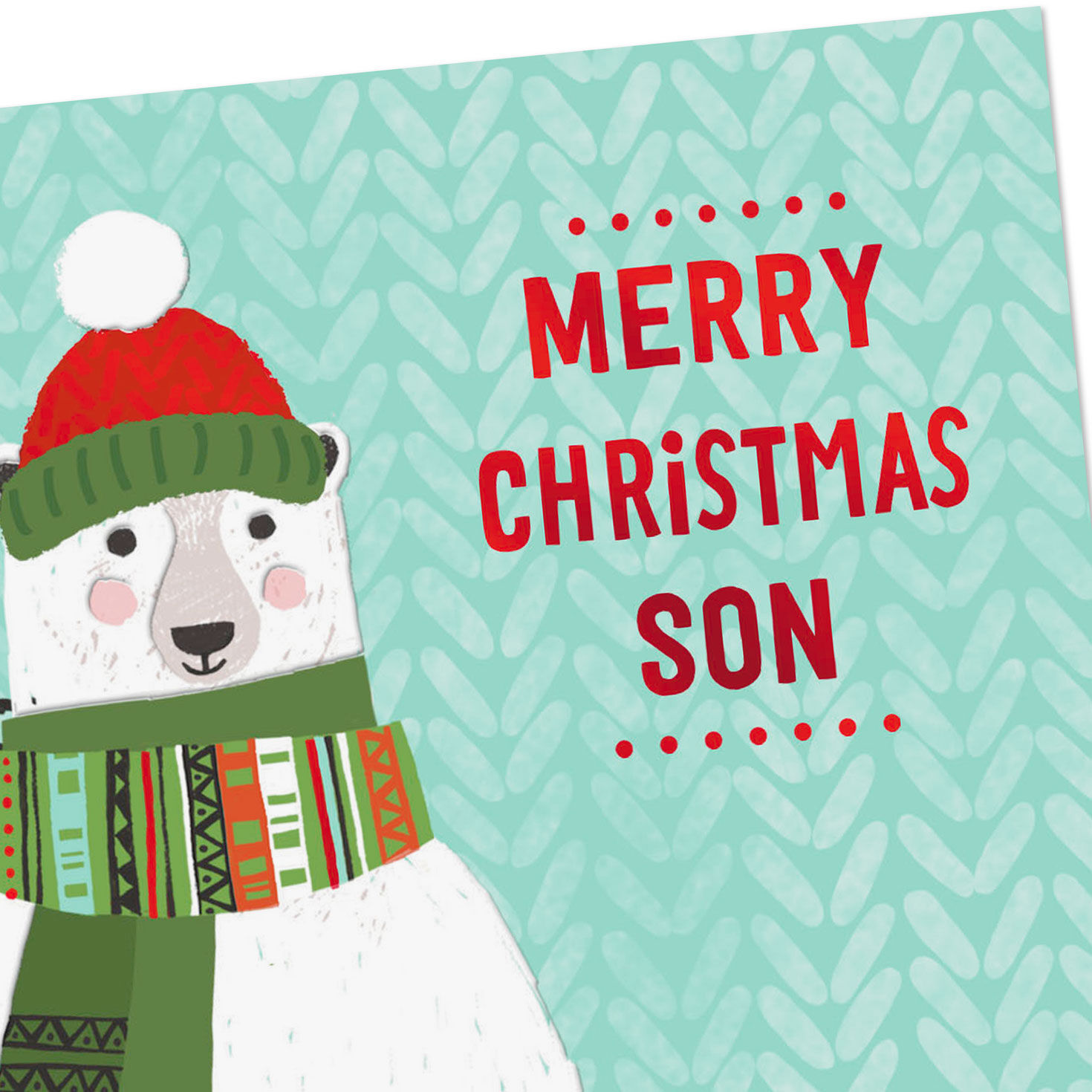 Polar Bear in Scarf Christmas Card for Son Card Front Detail image number 4