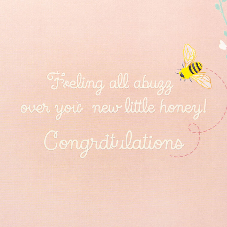 Bees, Hive and Flowers New Baby Girl Card Sentiment image number 2