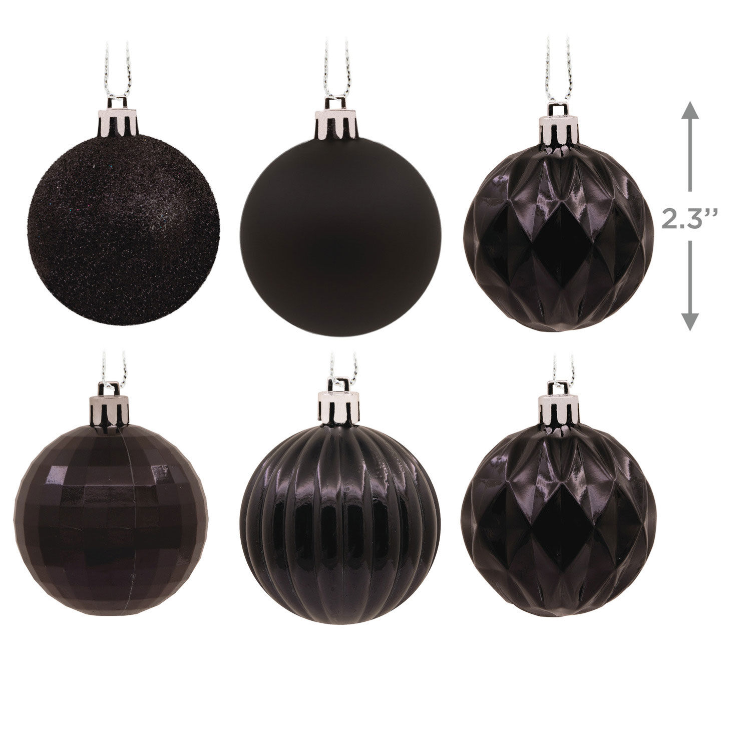 24 Piece Black Shatterproof Christmas Ornaments Set Hallmark