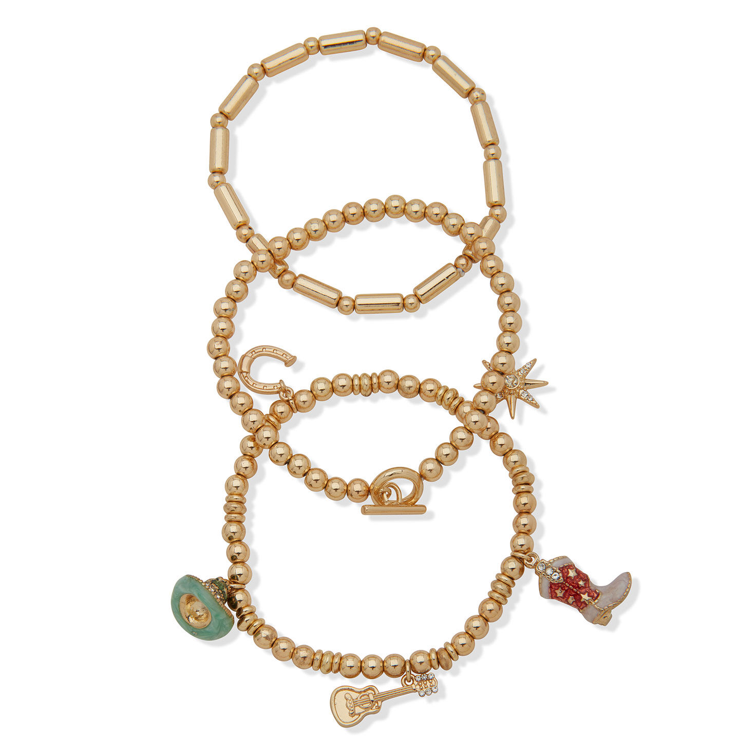 Hallmark x Opry® Gold-Tone Beaded Bracelets With Cowboy Charms, Set of 3