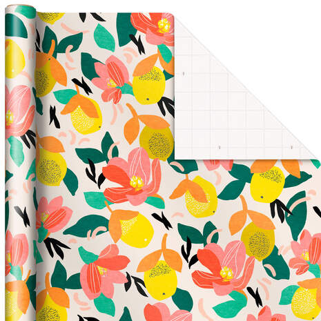 Tropical Fruit and Flowers Wrapping Paper, 20 sq. ft., , large