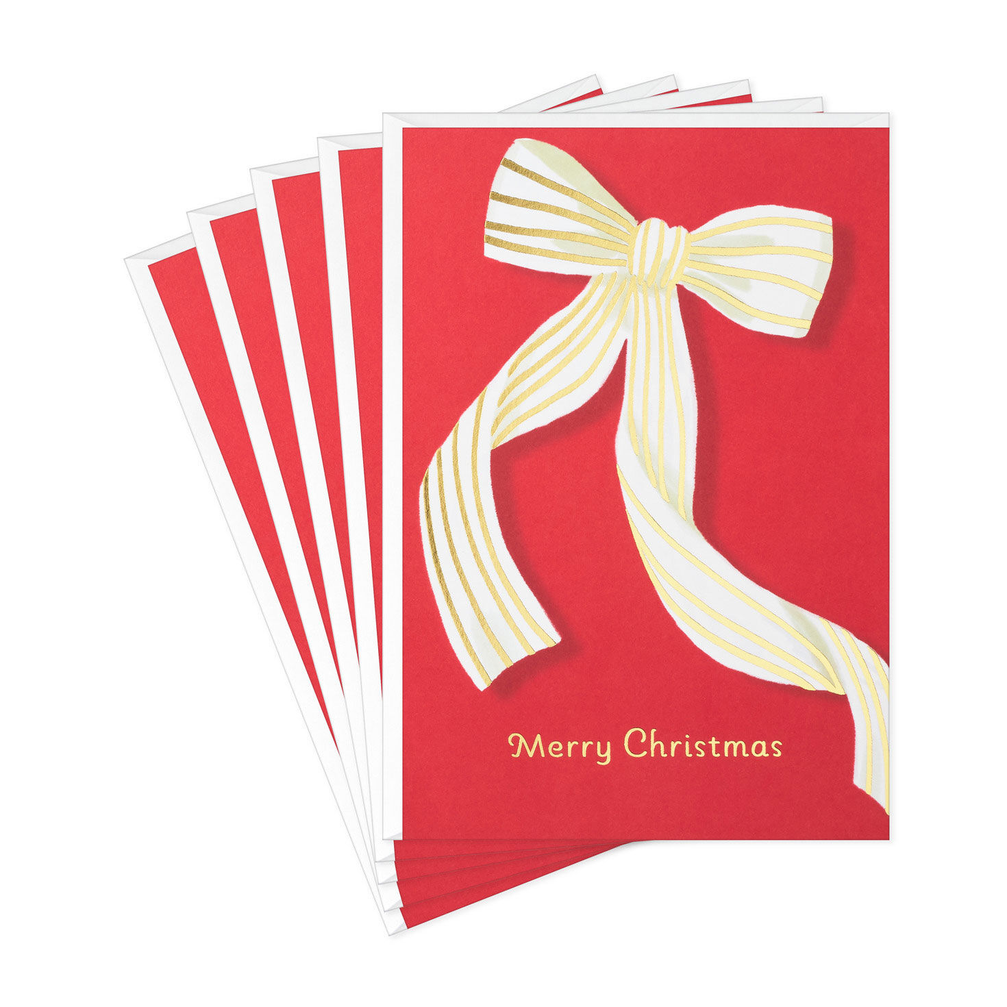 Red Ribbon Bow Boxed Christmas Cards fronts fanned image number 2