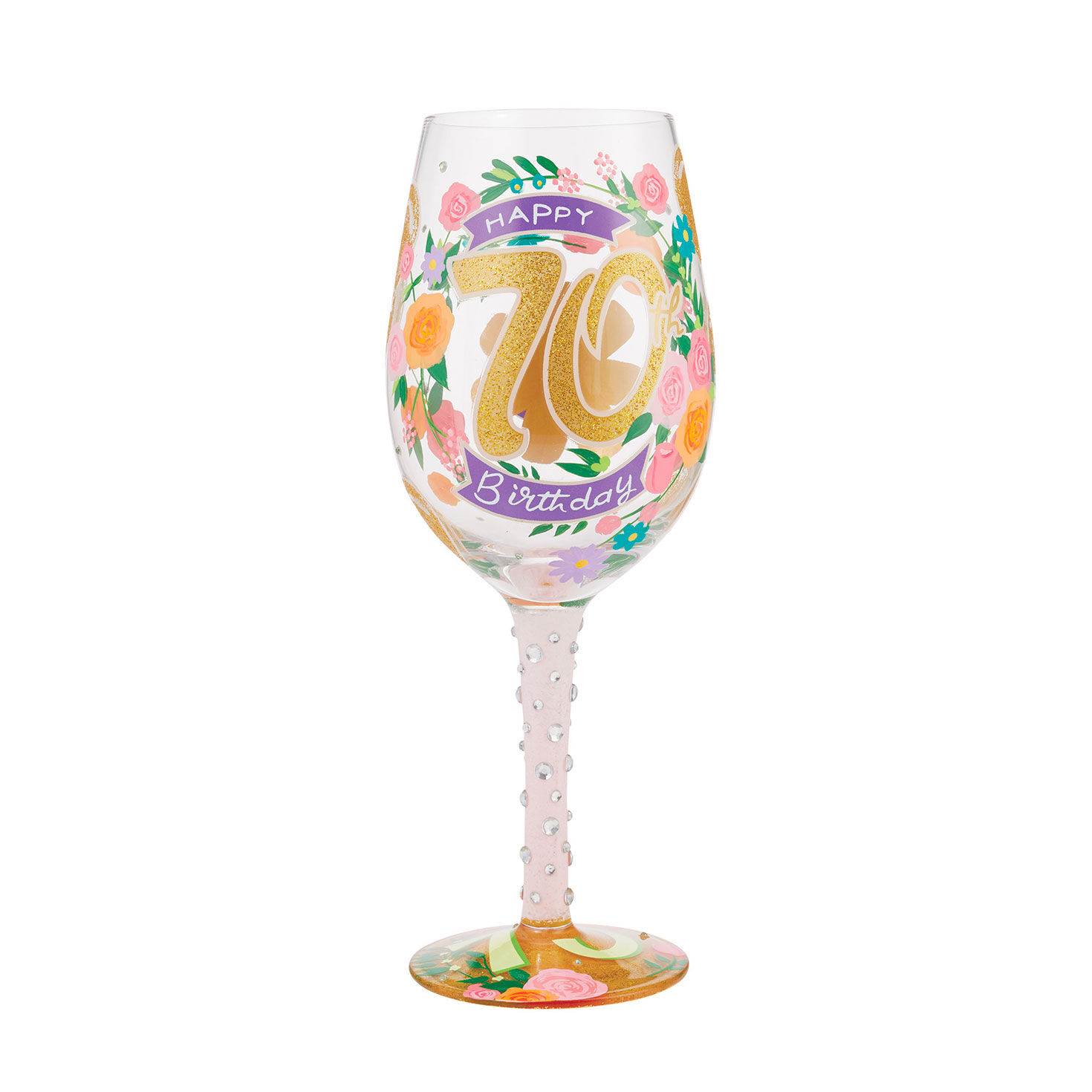 Lolita Happy 70th Birthday Handpainted Wine Glass, 15 oz.