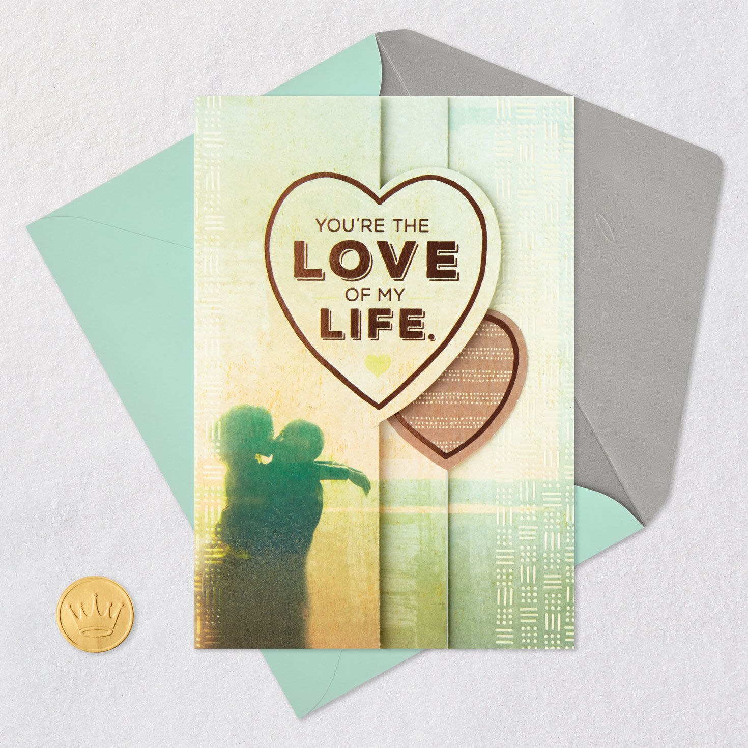 Green and Brown Hearts Love Card Card Front with Envelope and Gold Seal image number 8