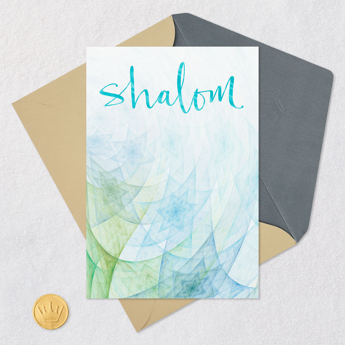 Watercolor Star of David Shalom Sympathy Card Card Front with Envelope and Gold Seal image number 6