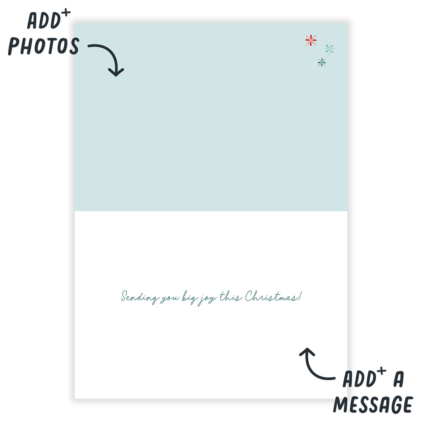 Snowflakes Joy Photo Personalized Christmas Card Open Card indicating personalization image number 3