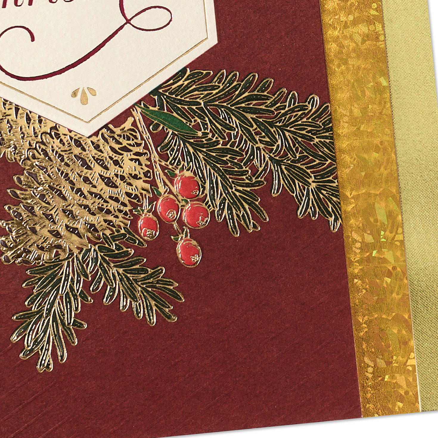 Pine Cones on Red Christmas Card Card Front Detail image number 7