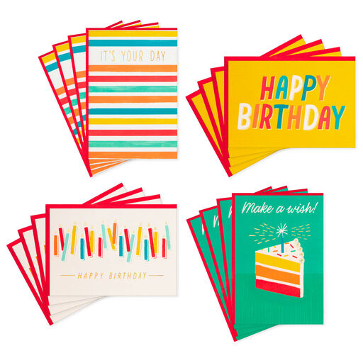 Assorted Bright and Cheery Boxed Birthday Cards, Pack of 16, 