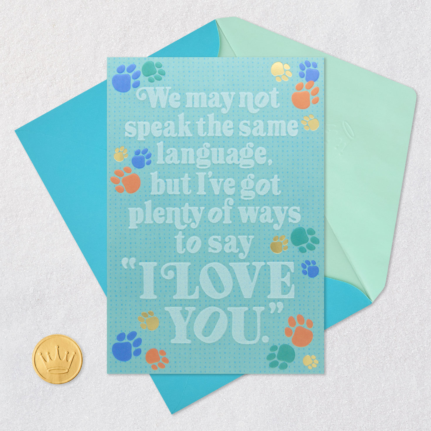 Colorful Paw Prints on Blue Mother's Day Card from Dog Card Front with Envelope and Gold Seal image number 5