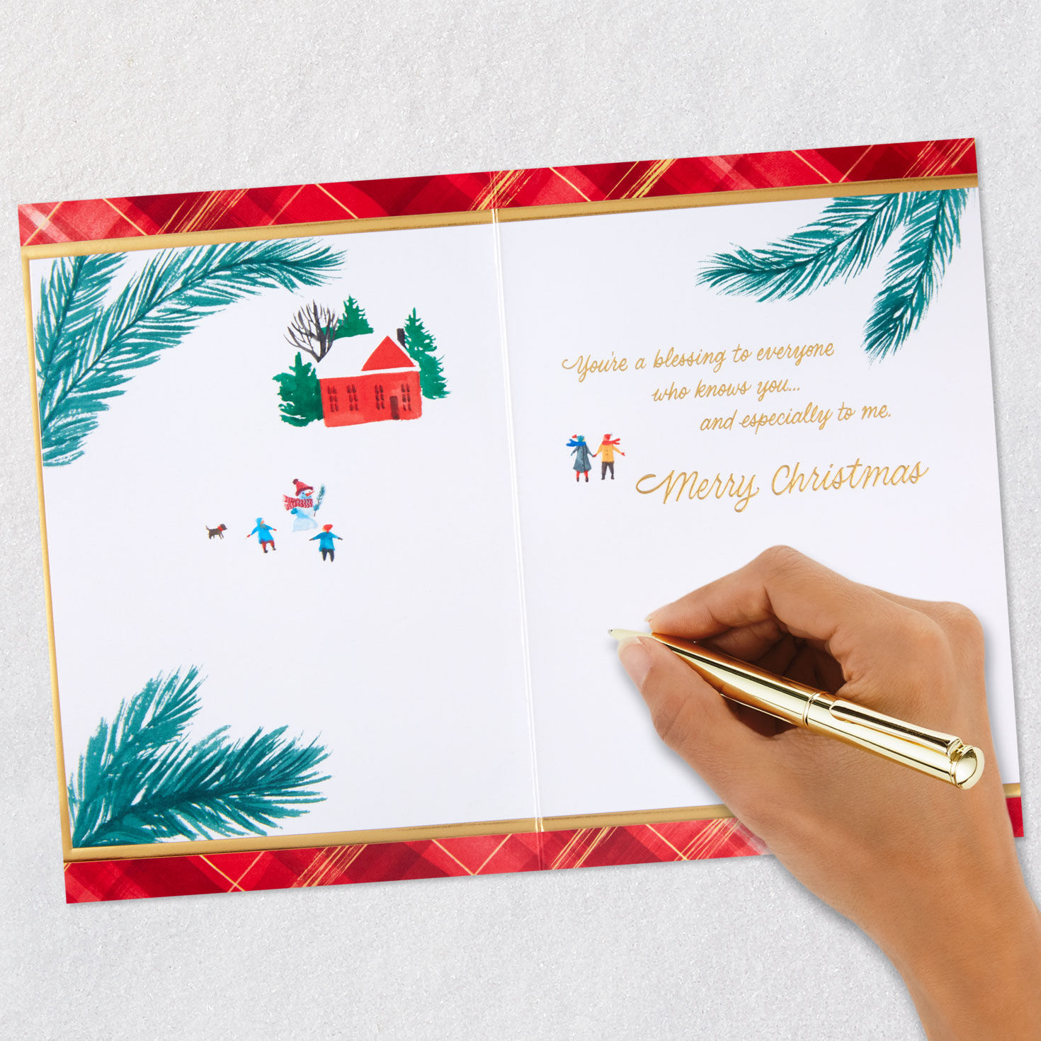 Pine Branch Winter Scene Christmas Card for Mom Signing card image number 6