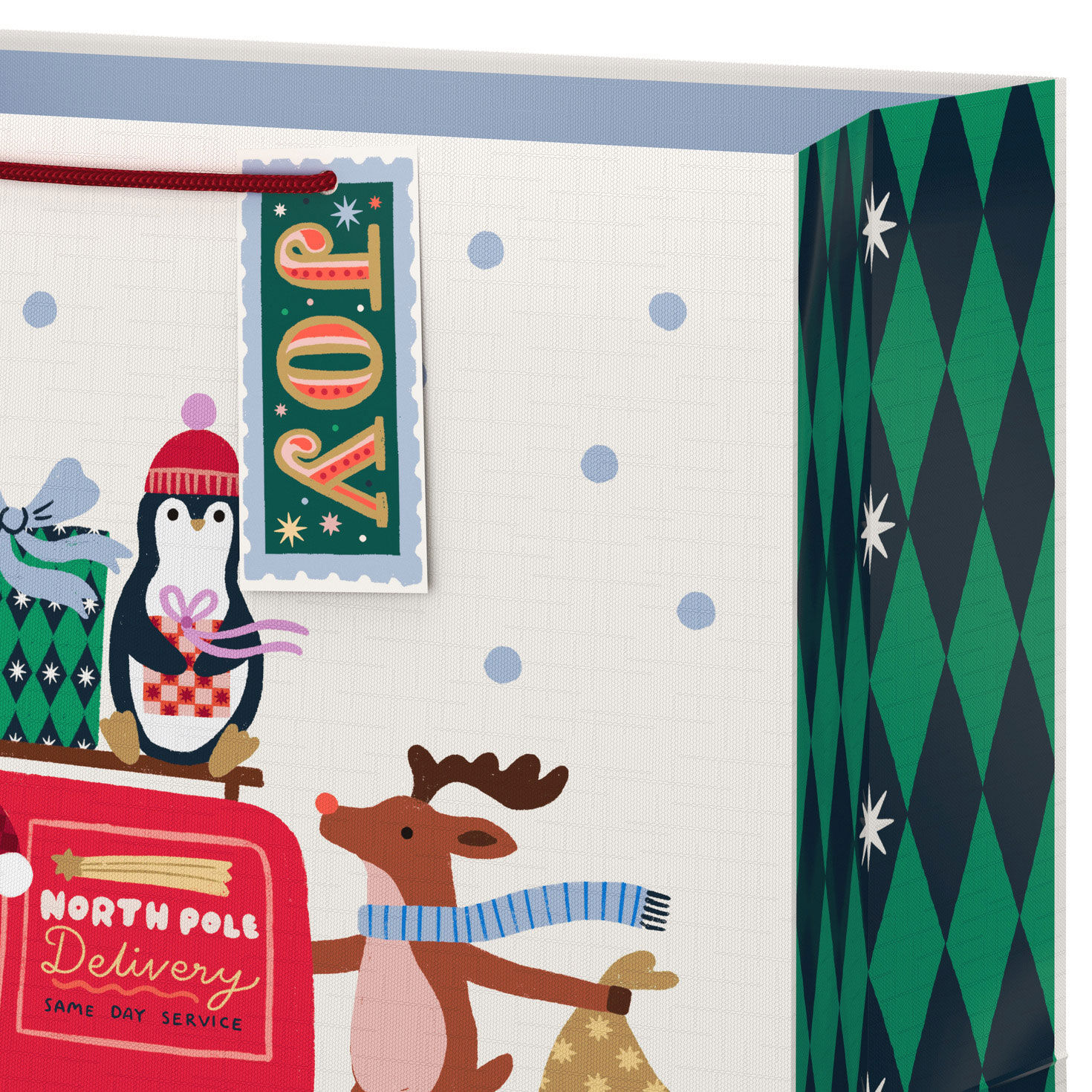 Santa Delivery Truck Big Holiday Gift Bag Handle Detail image number 4