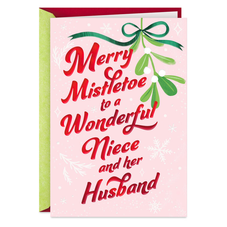 Merry Mistletoe Christmas Card for Niece and Her Husband