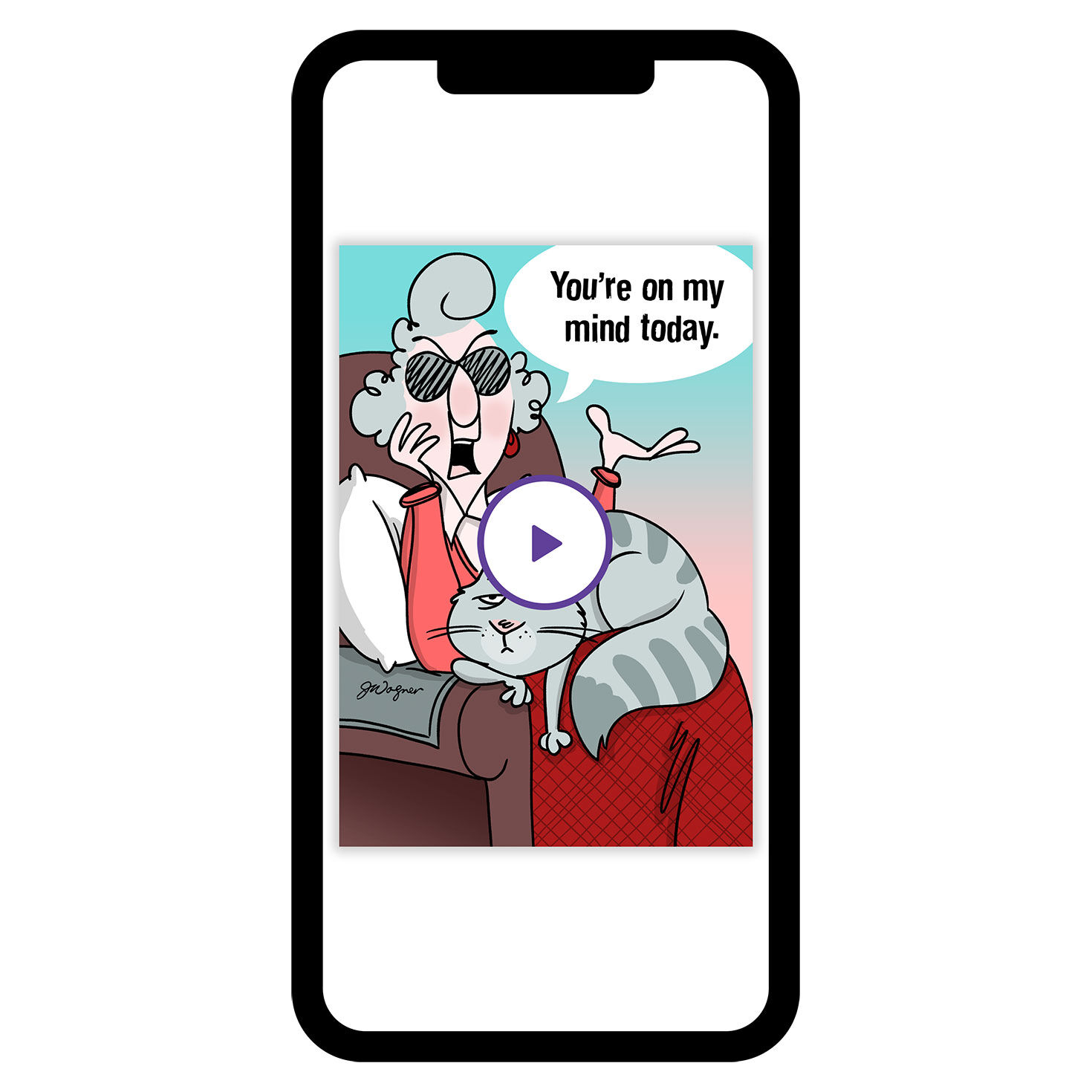 Maxine With Cat Personalized Thinking of You Card phone with card front image number 1