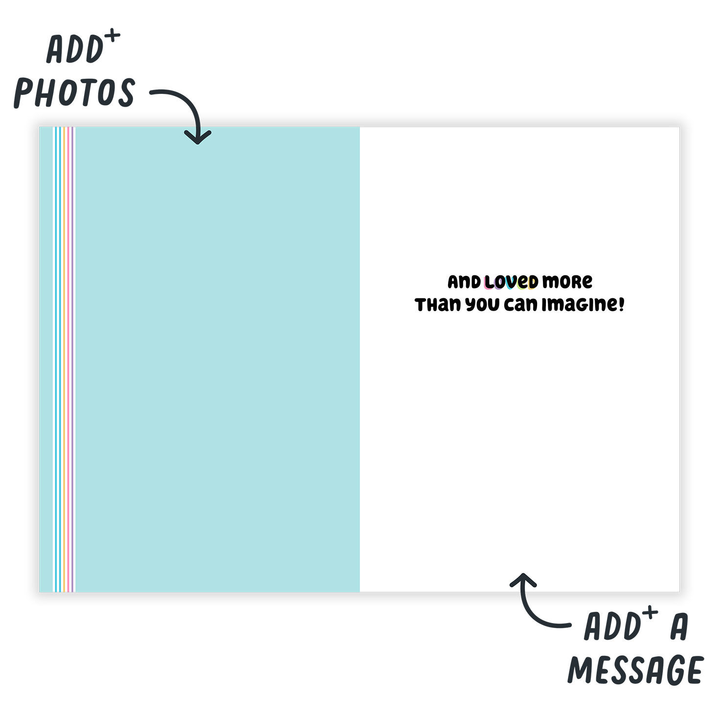 Bubble Letters Rainbow Rays Personalized Card  image number 3