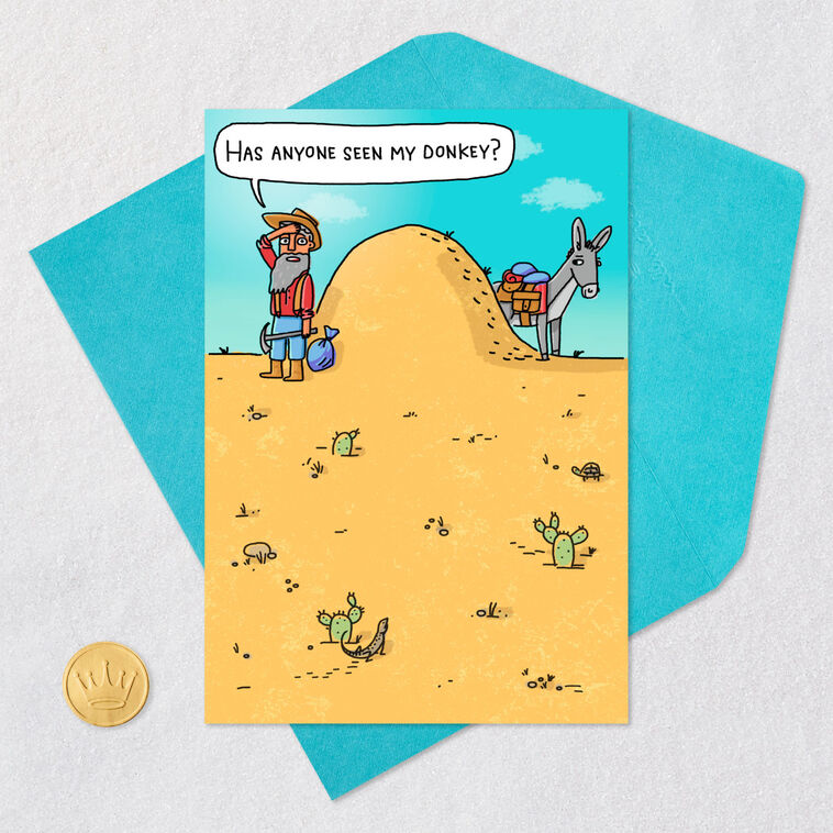 Donkey and Miner in Desert Funny Birthday Card Card Front with Envelope and Gold Seal image number 5