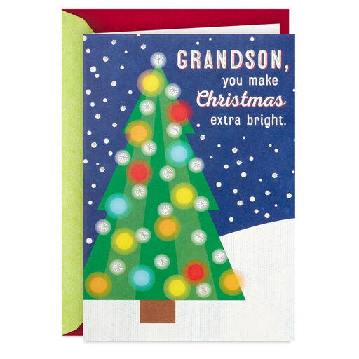 Grandson, You Make Christmas Extra Bright Christmas Card, 