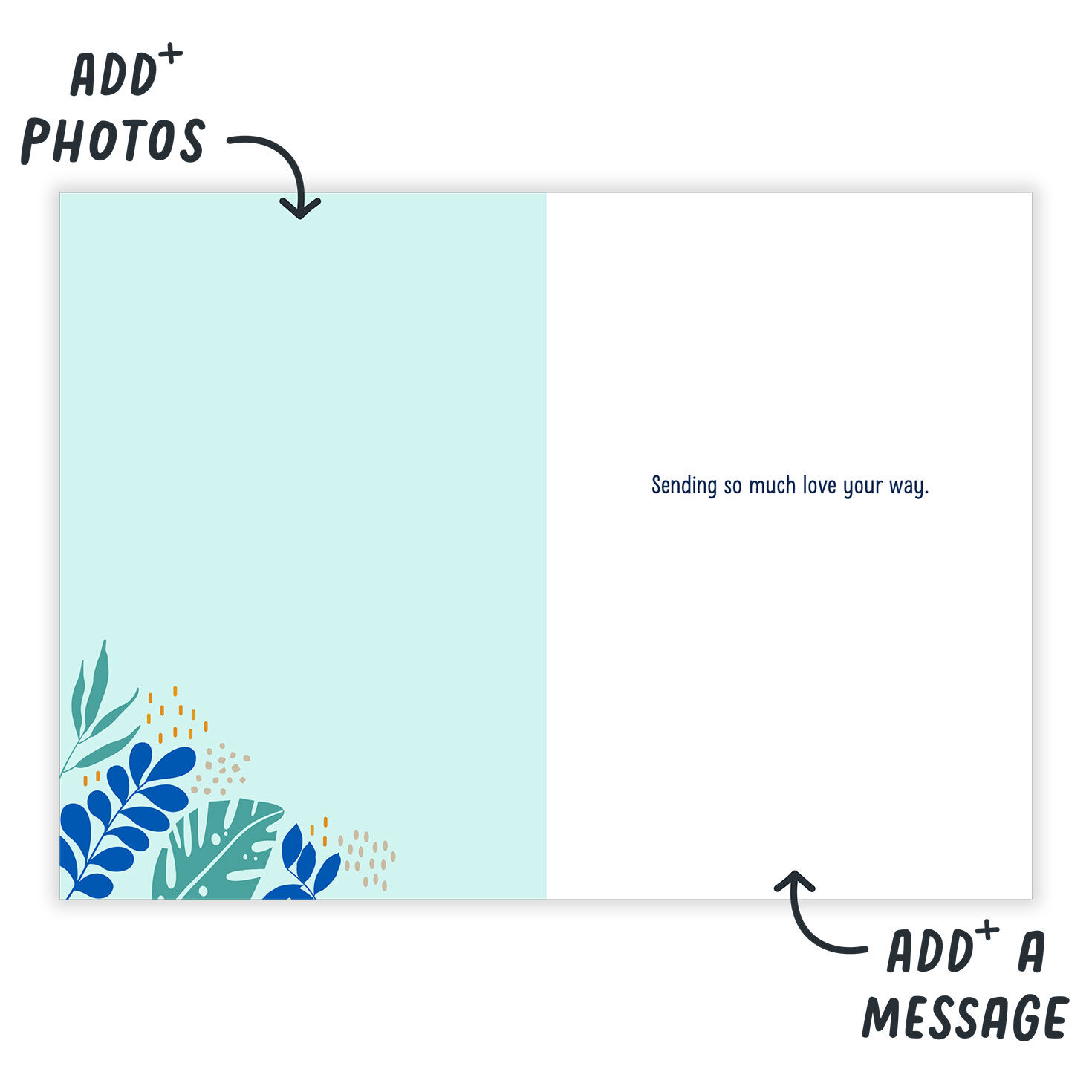 Blue Green Leaves Personalized Father's Day Card Open Card indicating personalization image number 3