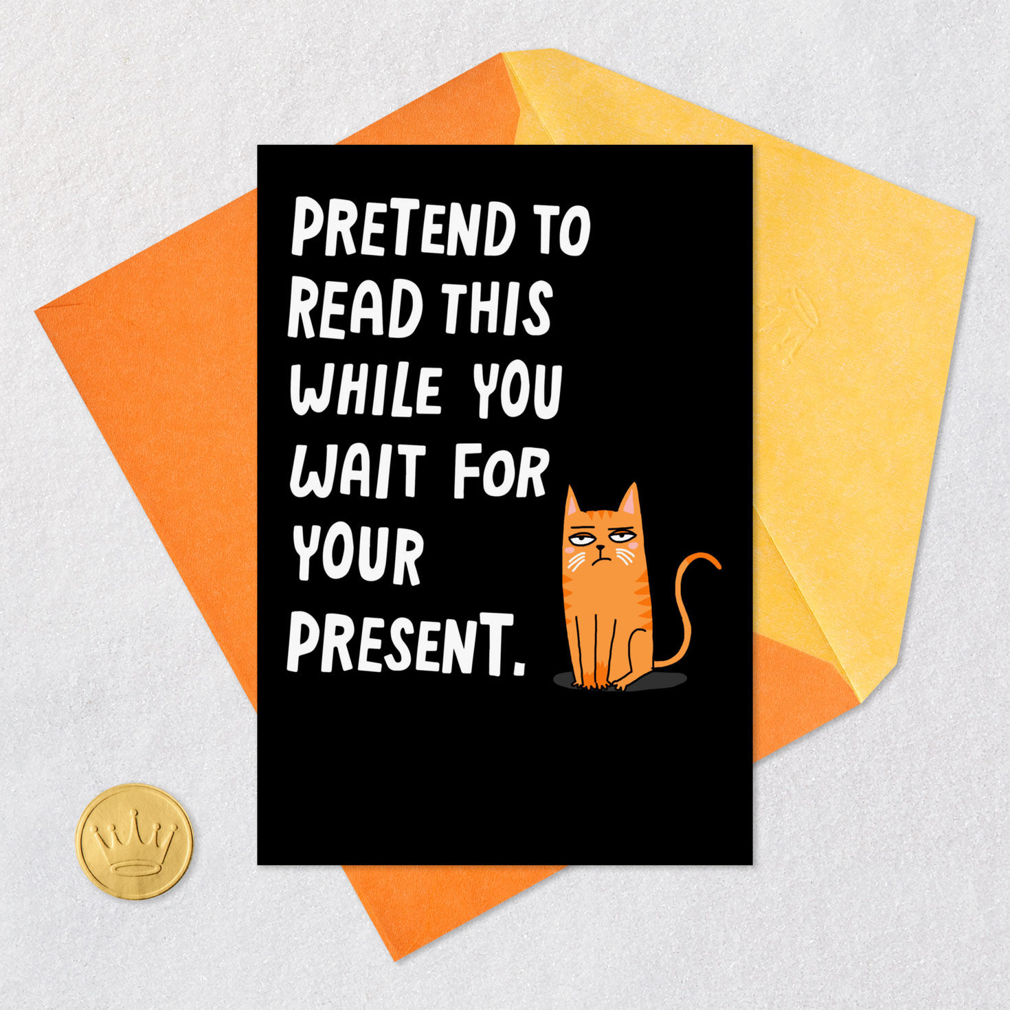 Cat Message Funny Birthday Card Card Front with Envelope and Gold Seal image number 5